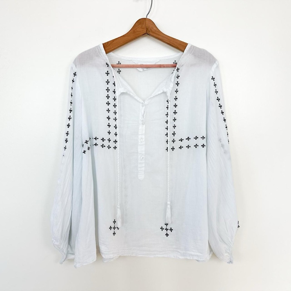 Emerson Fry India Collection Embroidered Cotton Tie Front Peasant Blouse small